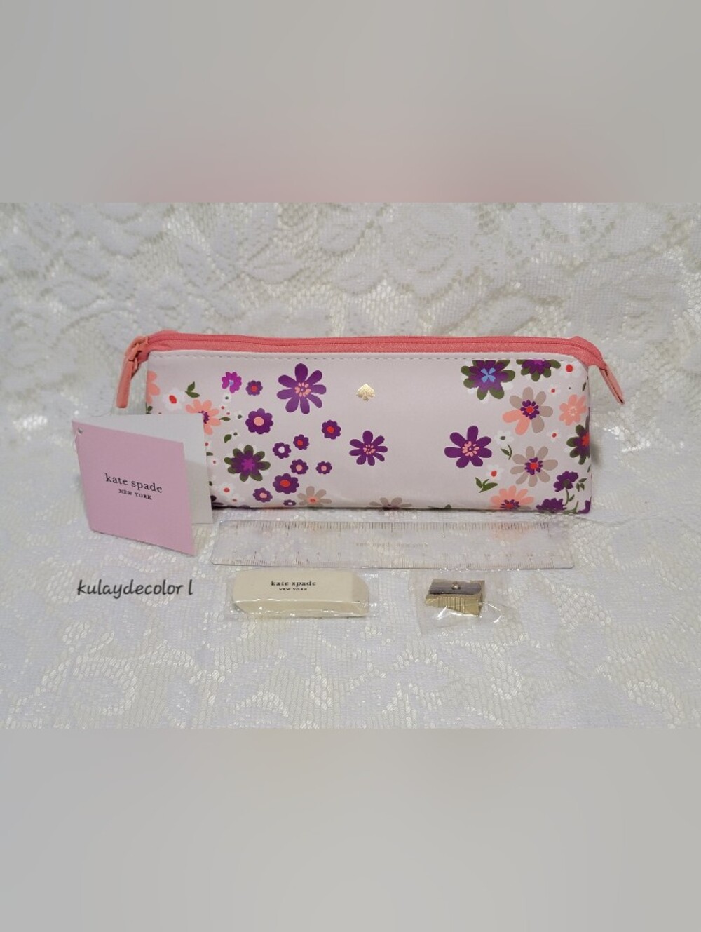Kate Spade New York Pacific Petals Pencil Case Set Floral Zip Pouch Sold Out